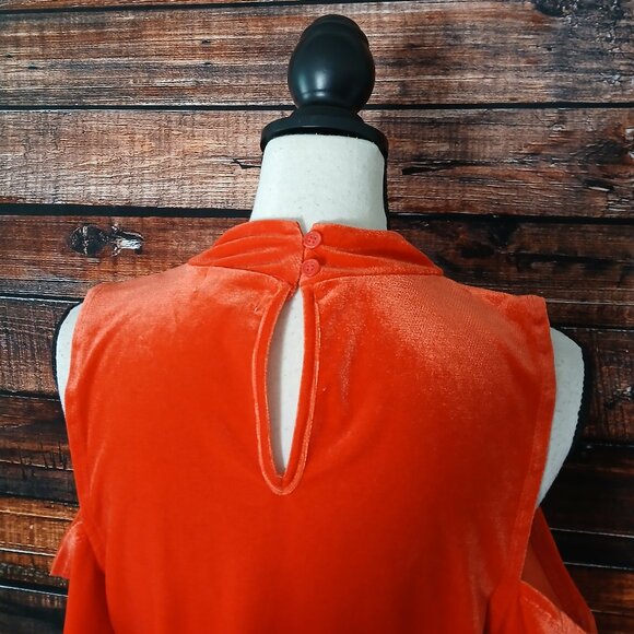 Juicy Couture Dress XL Velour Ruched Bodycon Cold Shoulder High Neck Red Orange - Picture 5 of 10